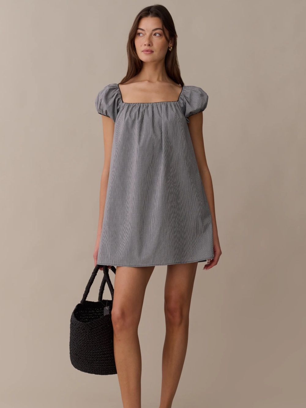 NWT Kourt Few Moda Nya Gingham Cotton mini dress with puffed sleeves.
